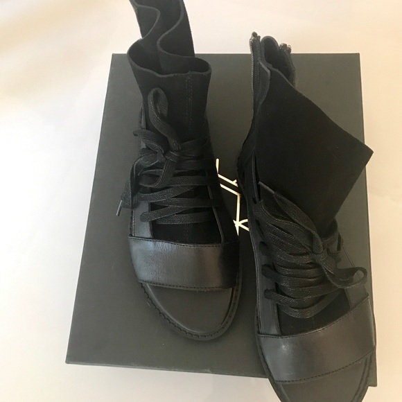 Mod Black Open Toe Tied Sandals with Suede Cuff - Picture 1 of 3